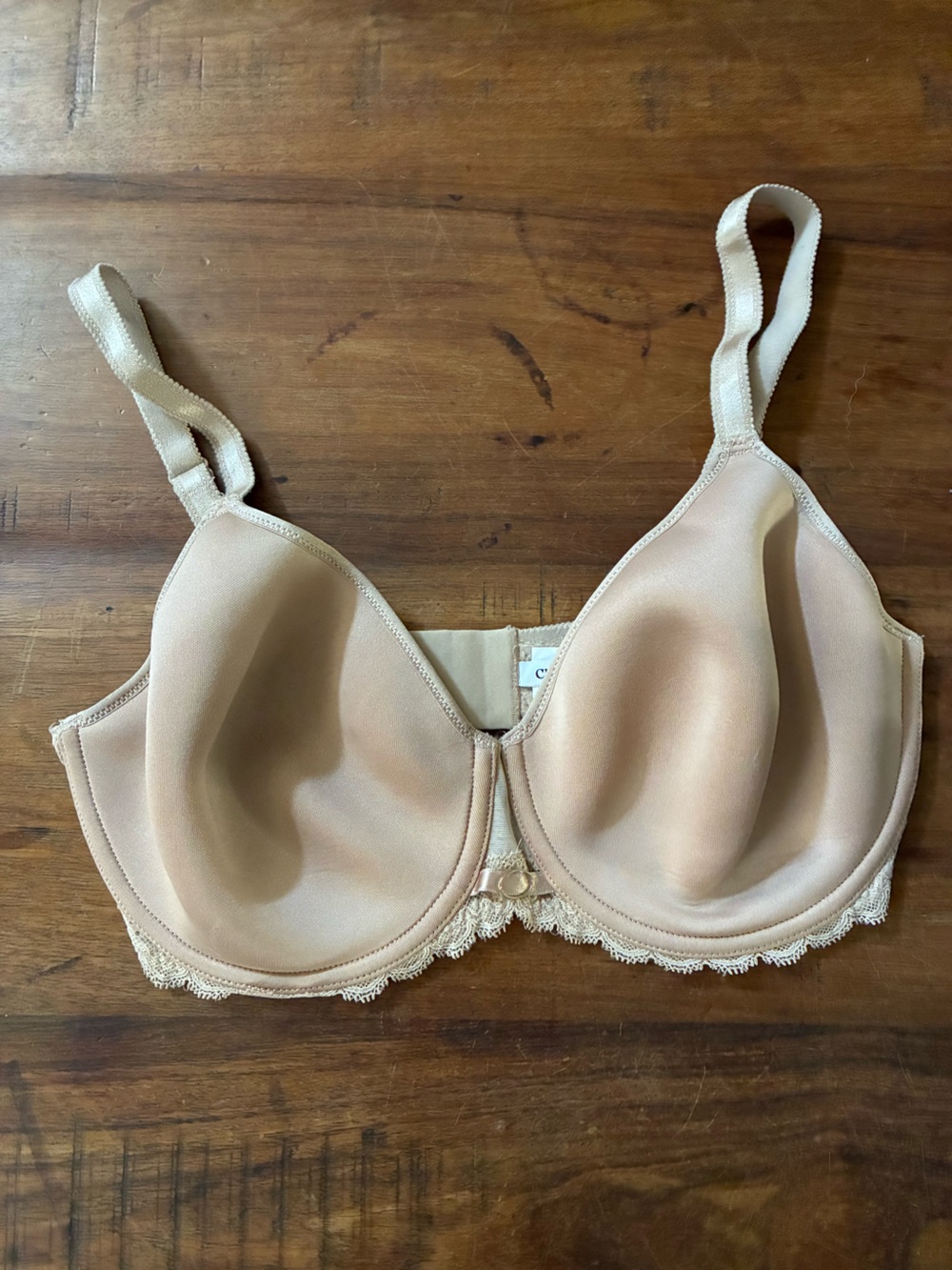 Chantelle Nude Padded T-Shirt Bra with Lace Trim